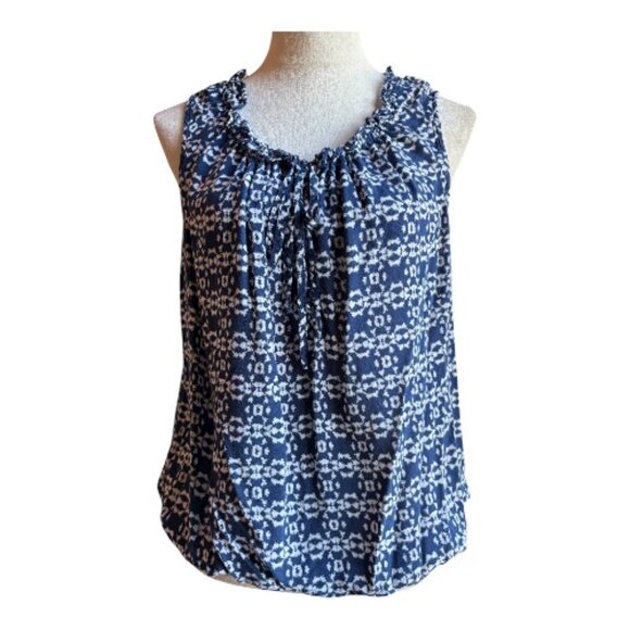 a.n.a 1X Sleeveless Blouse Navy White Geometric Print Boho Casual (2453-1) - Picture 1 of 4